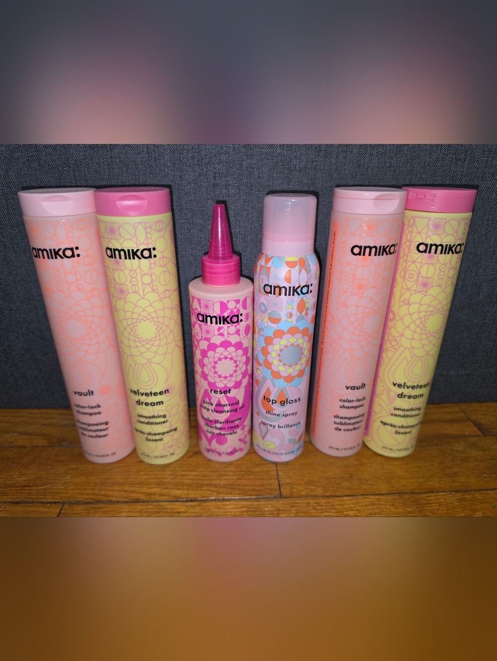 amika hair care set - 2 Shampoos, 2 Conditioners, Shine Spray & Scalp Cleanser